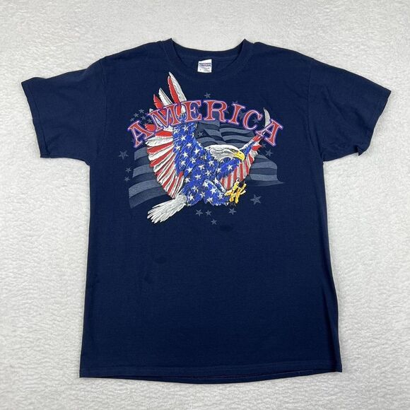 Jerzees Other - Vintage America Shirt Mens Large Navy‎ Blue Short Sleeve Eagles Flag Tee 90s